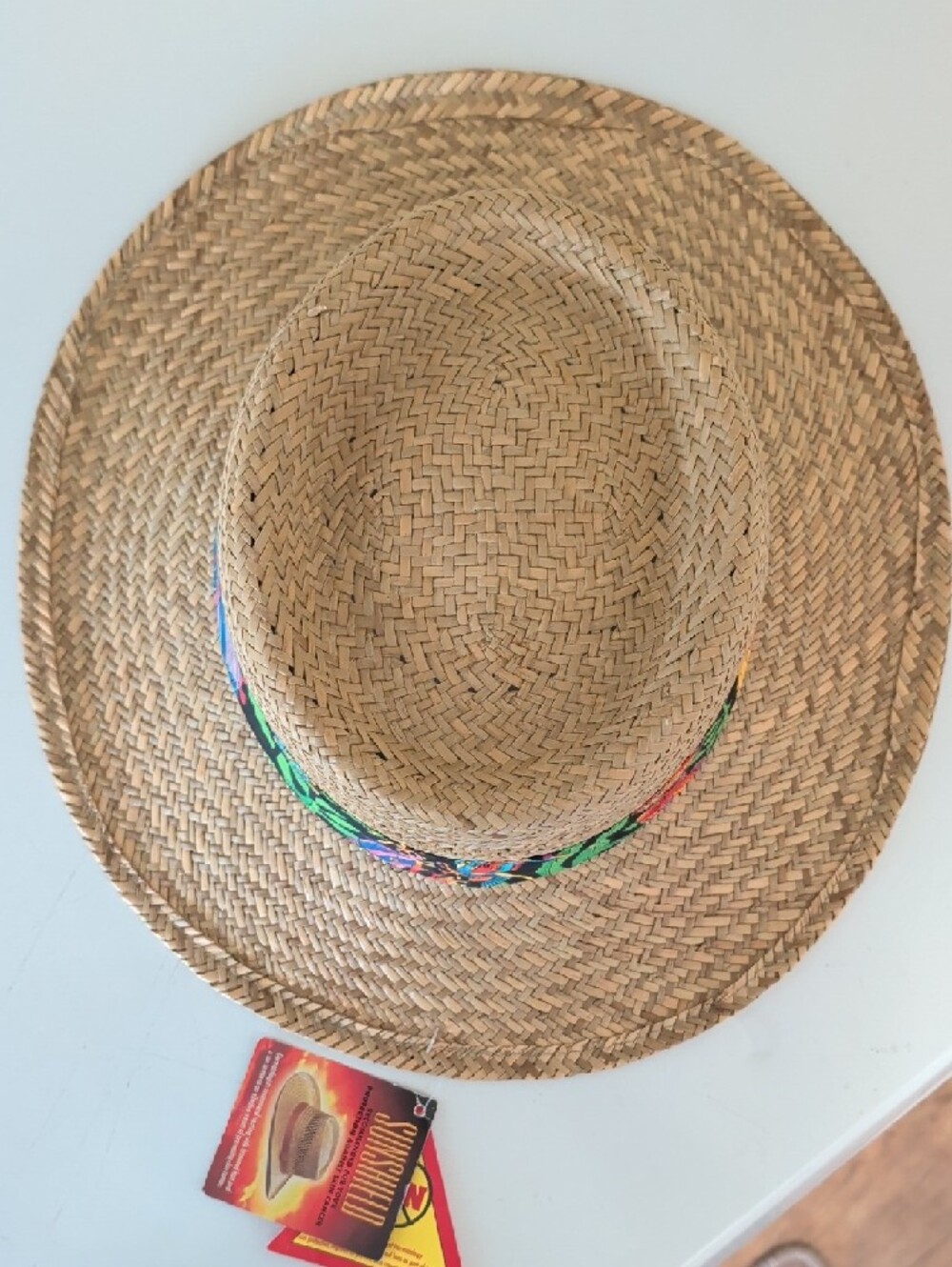 Vintage Summer Club Straw Sun Hat Wide Brim Tropical Fish Band Men’s M NWT - Picture 8 of 14